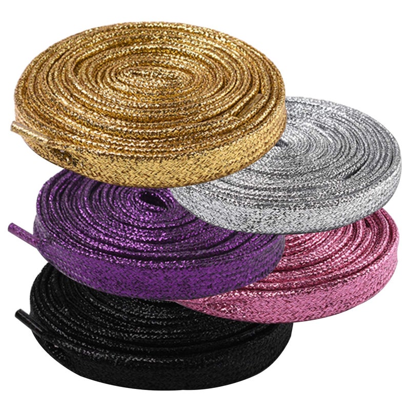 AYECEHI Shimmery glitter 42" Solid Colors Flat Shoelaces Flat Colored Shoe Laces Strings for Sneakers Skate Boots Sport - 5 Pairs - Image 1